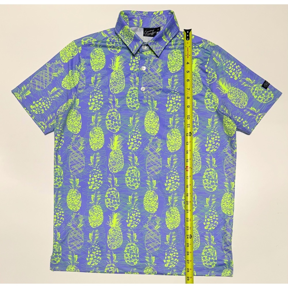 Sunday Swagger Mens Purple Neon Green Pineapple Golf Polo Shirt Size M